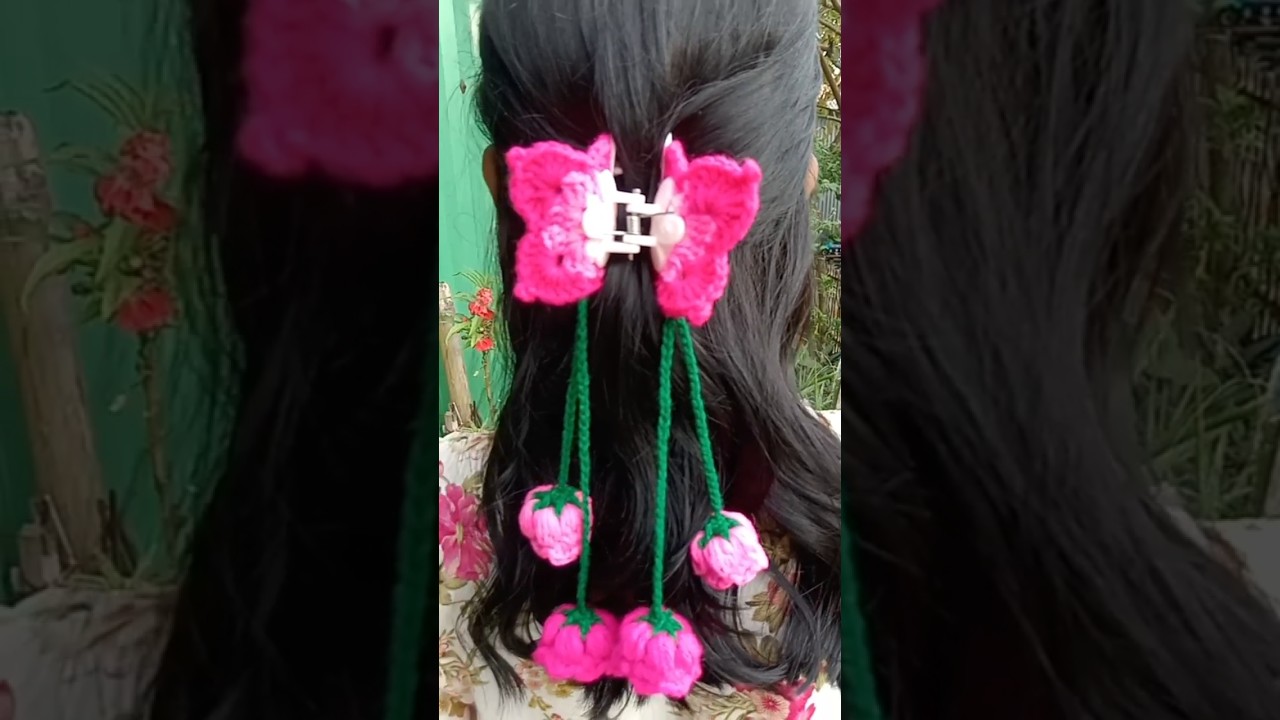 crochet butterfly hair clip 🌸🧶#shorts #youtubeshorts #trending #crochet #viral