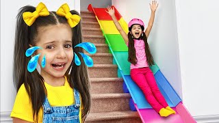 Kids story about safety on stair slide and sharing
