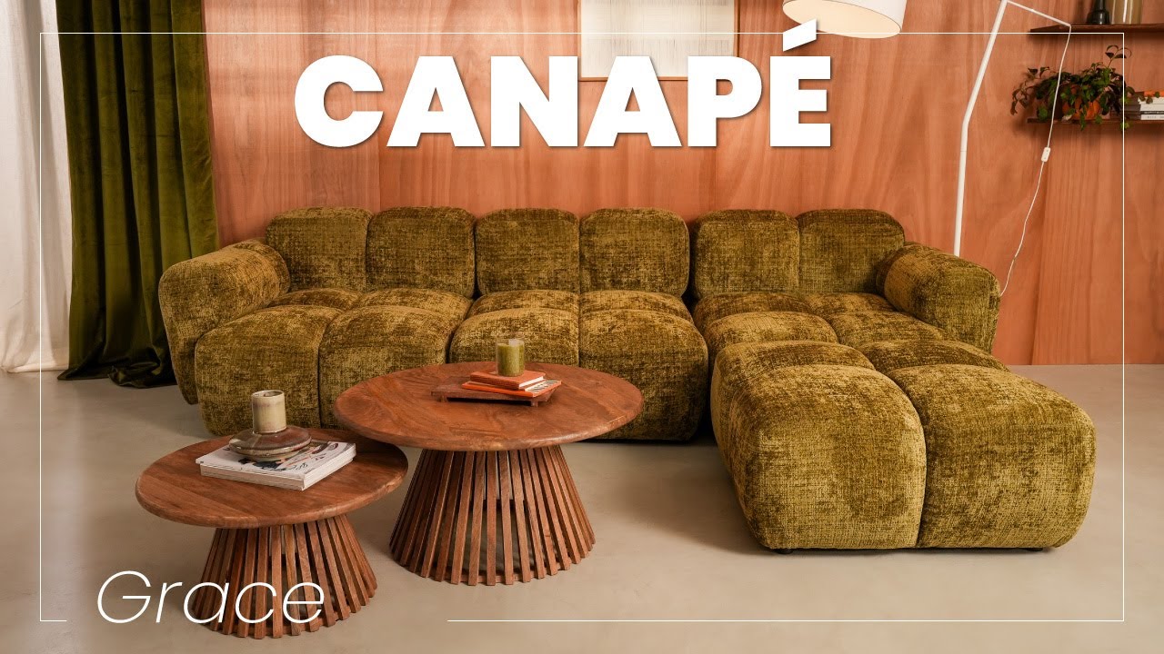 Thumbnail video of the produit Grace - canapé modulable d'angle réversible 4 places en velours texturé