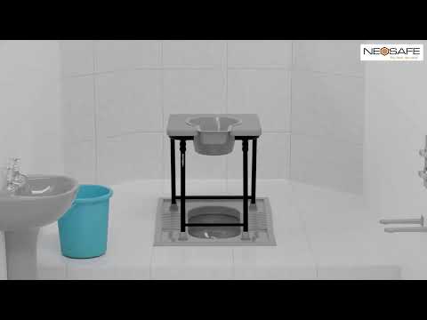 Grey stainless steel commode stool, material: metal