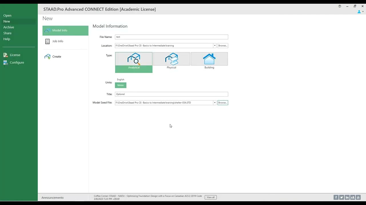 Staad Pro CE- Use of Seed file - get the load combinations & properties from a previous project.