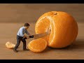 Tiny Man Vs Giant Tangerine Relaxing ASMR Fruit Cutting