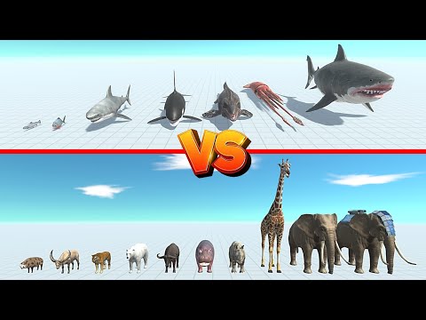 Mutant Megalodon Team Vs Rocket Ellie Team - Animal Revolt Battle Simulator