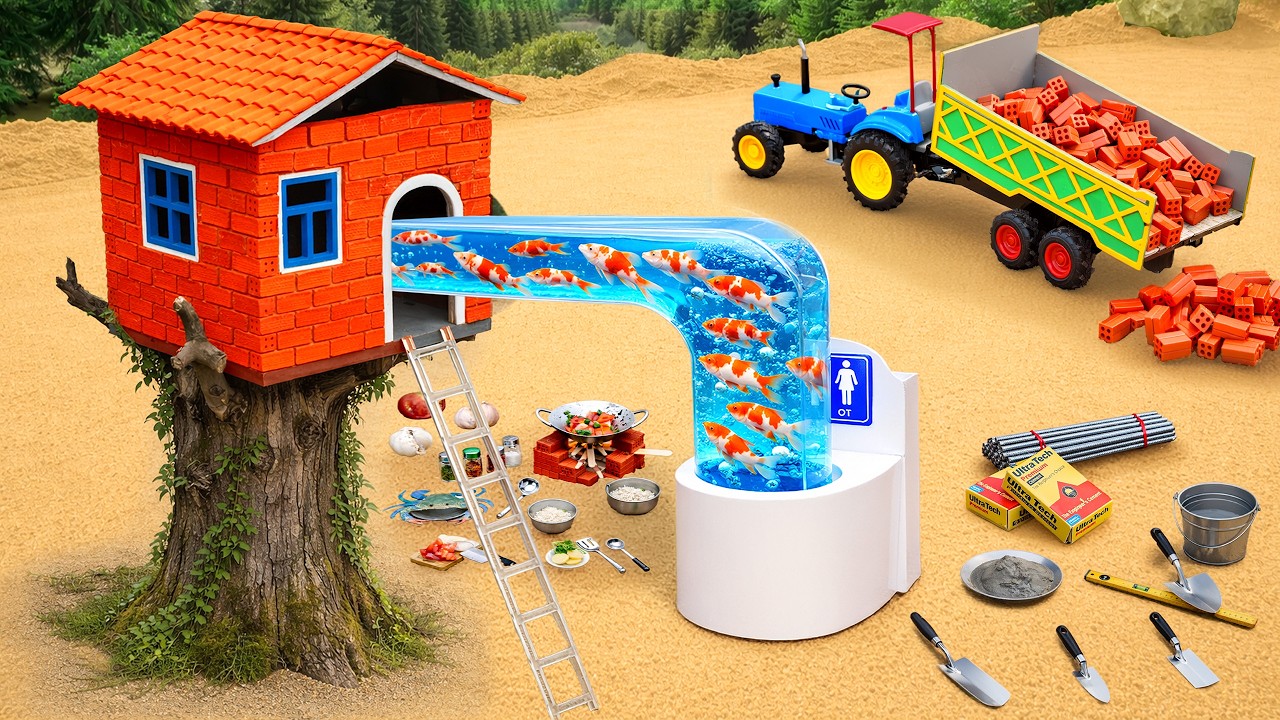 DIY Science Project: Building a Modern Fish Tank and Toilet System with Bricks & Cement