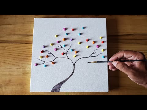 Colorful Tree Painting Demo / Easy For Beginners Using Plastic Wrap / Project 100 Days / Day #20