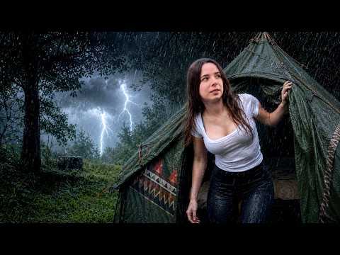 3 Days Alone in Endless Rain 🌧 Solo Girl Camping in a Violent Storm | Cozy Hot Tent ASMR