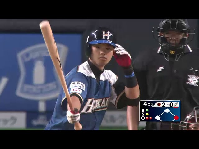 4回裏 ファイターズ谷口がイーグルス則本からフェンス直撃のタイムリー2塁打を放つ!! 2014/6/29 F-E