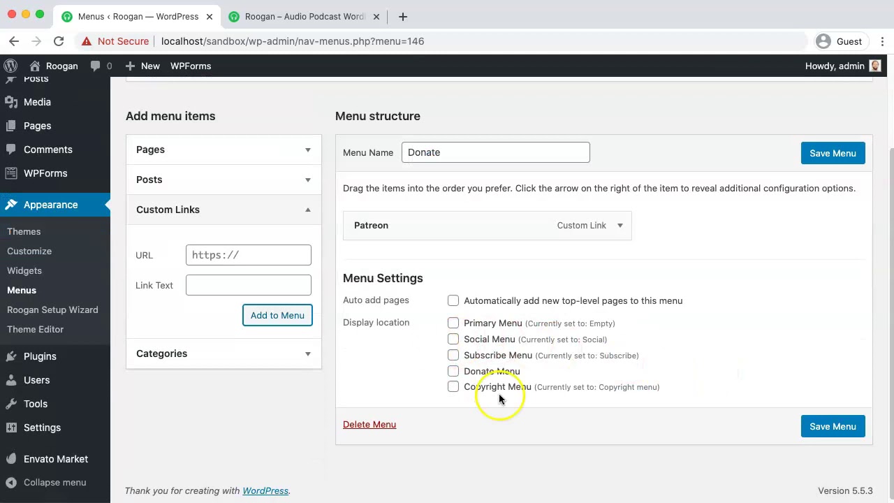 Donate menu setup - Roogan WordPress theme