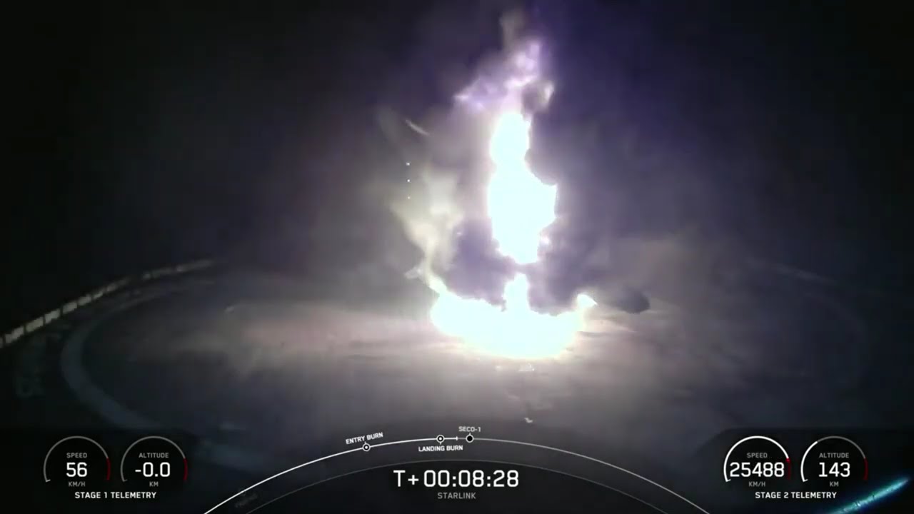 SpaceX rocket catches fire, falls over while landing at sea after Starlink launch