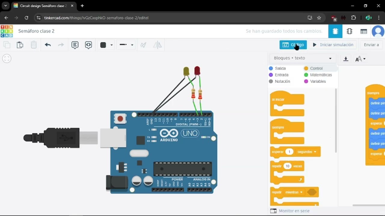 Tinkercad Arduino: Semáforo - Clase 2