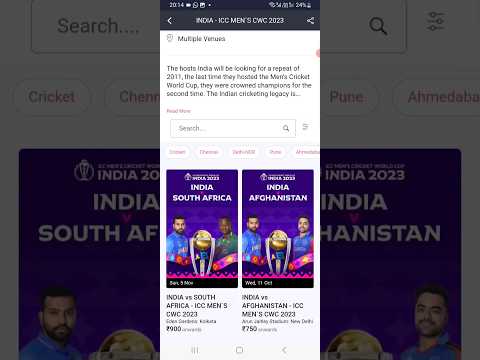 CRICKET WORLD CUP TICKET Booking online #bookmyshow #worldcup  #ticketbookingonline