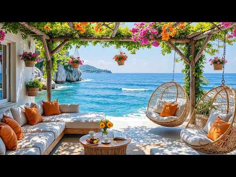 Elegant Bossa Nova Jazz Music & Ocean Wave Sounds at Beach Cafe Ambience for Relax, Stress Relief