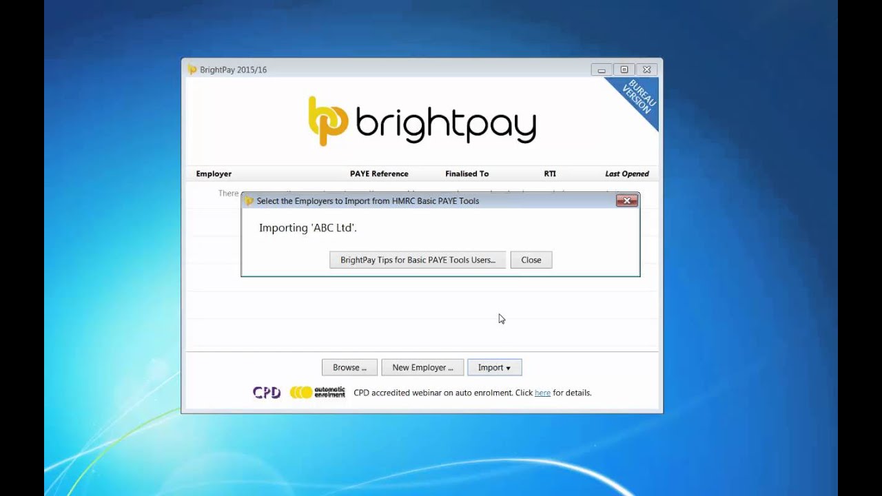Importing into BrightPay from HMRC Basic PAYE Tools