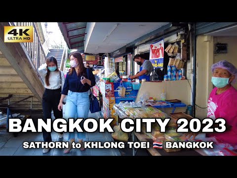 Caminhada matinal em Bangkok - Sathorn Soi Si Bamphen até Khlong Toei 🇹🇭 Tailândia 4K