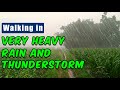 Walking In Very Heavy Rain And Thunderstorm At Indonesian Village