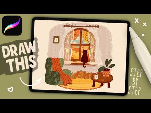 How to Draw a Cozy Fall Room Illustration | Easy Procreate Tutorial