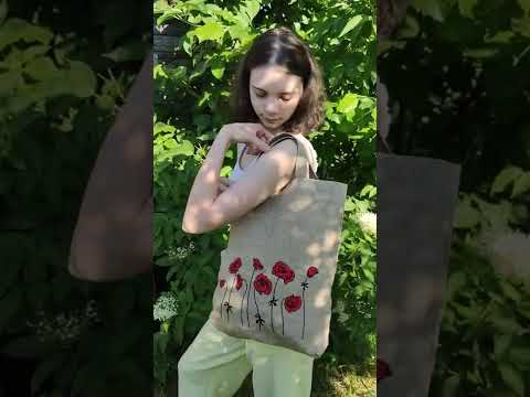 Сумка шопер з льону з вишивкою Маки - фото 2 - id-p1633179776