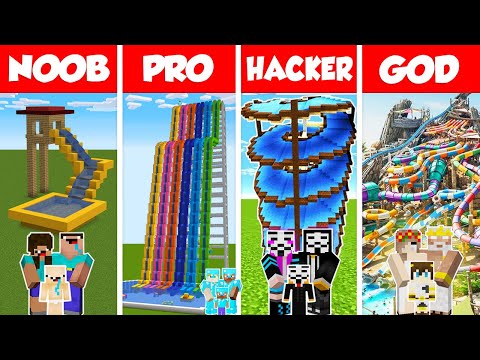 Minecraft FAMILY WATER PARK BUILD CHALLENGE - NOOB vs PRO vs HACKER vs GOD / Animation