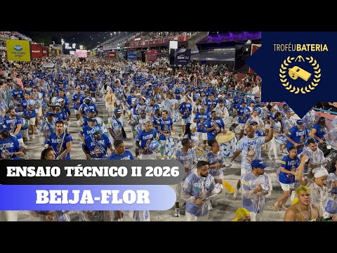 Bateria da Beija-Flor no segundo ensaio técnico para o carnaval 2026
