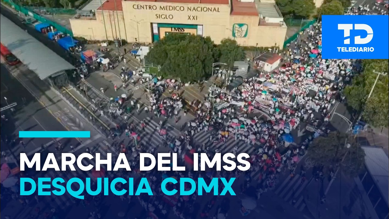 Trabajadores y jubilados del IMSS marchan en CDMX; exigen aumento salarial del 10%