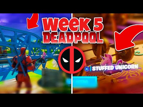 Fortnite Deadpool WEEK 5 Challenges (Stuffed Unicorn, Find Bridges)