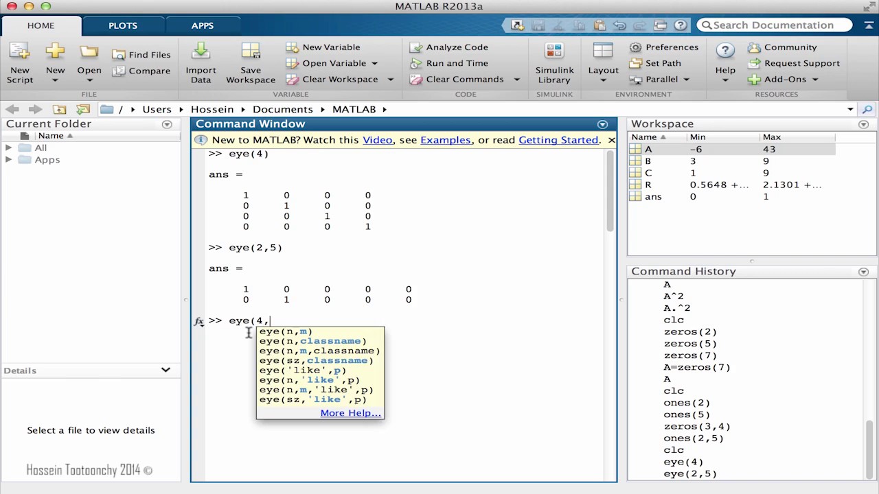 Learning MathLAB Programming x45 Special Matrices