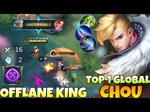 OFFLANE KING Chou Full Damage Build NONSTOP Killing | Top 1 Global Chou HDN | Mobile Legends