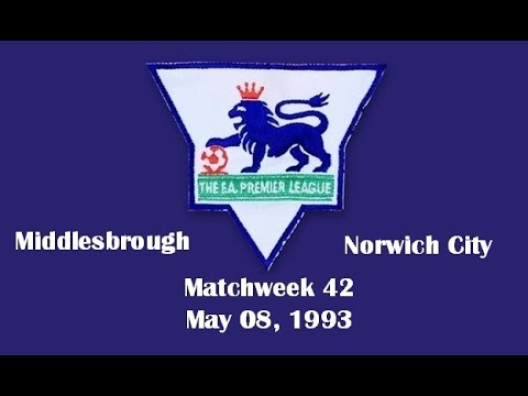 FA Premier League. Season 1992-1993. Matchweek 42. Middlesbrough - Norwich City - 3:3. Highlights.