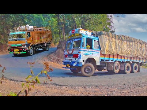 Heavy Loaded TATA Truck First Gear Failure - Truck Turning Difficulties  Driving Skills in Ghat Road