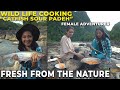 Female Adventurer Traditional Way To Catch The Fish And Cook It