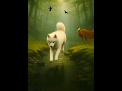 Samoyed Follows the Deer 🐶🦌#dog #animals #trending #viralshort