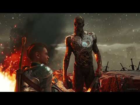 Kratos and Atreus meet Surtr the last fire Giants (Cinematic Cut Scene)