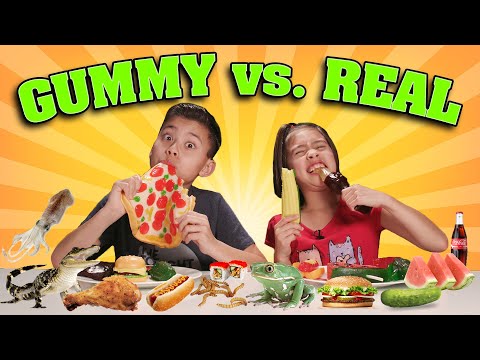 GUMMY FOOD vs  REAL FOOD CHALLENGE!!! Kids Eat Frog Legs!