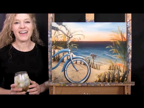 Learn How to Paint SUNRISE BEACH BIKE with Acrylic - Paint and Sip at Home - Step by Step Tutorial