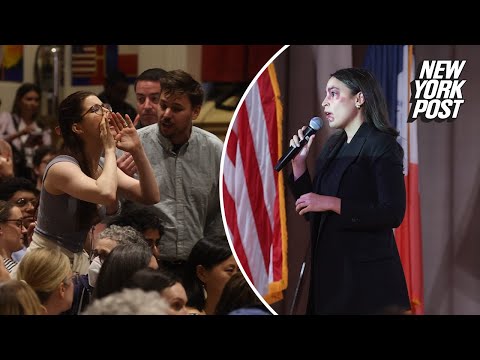 AOC heckled by hysterical Gaza protester at NYC town hall | New York Post