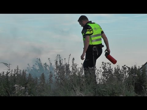 [06.08.'15] Politie blust berm/ruigte brand Beurtvaart Dokkum