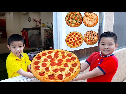 Alex and Eric Pretend Play Pizza Drive Thru Restaurant | Funny Food Toys Story