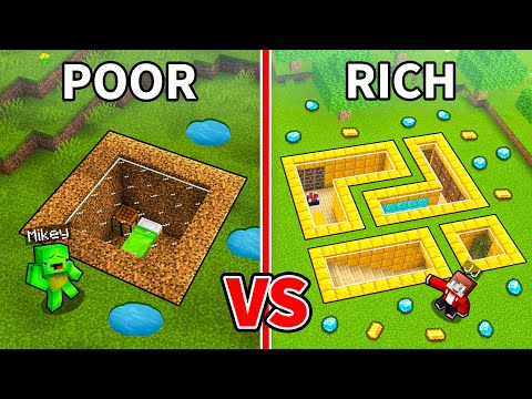 JJ and Mikey: POOR vs RICH Undeground Base Battle in Minecraft - Maizen