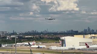 Emirates A380 landing at Heathrow Airport