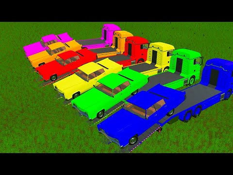 TRANSPORTING COLORED OLD CARS WITH MAN TRUCKS - Farming Simulator 22