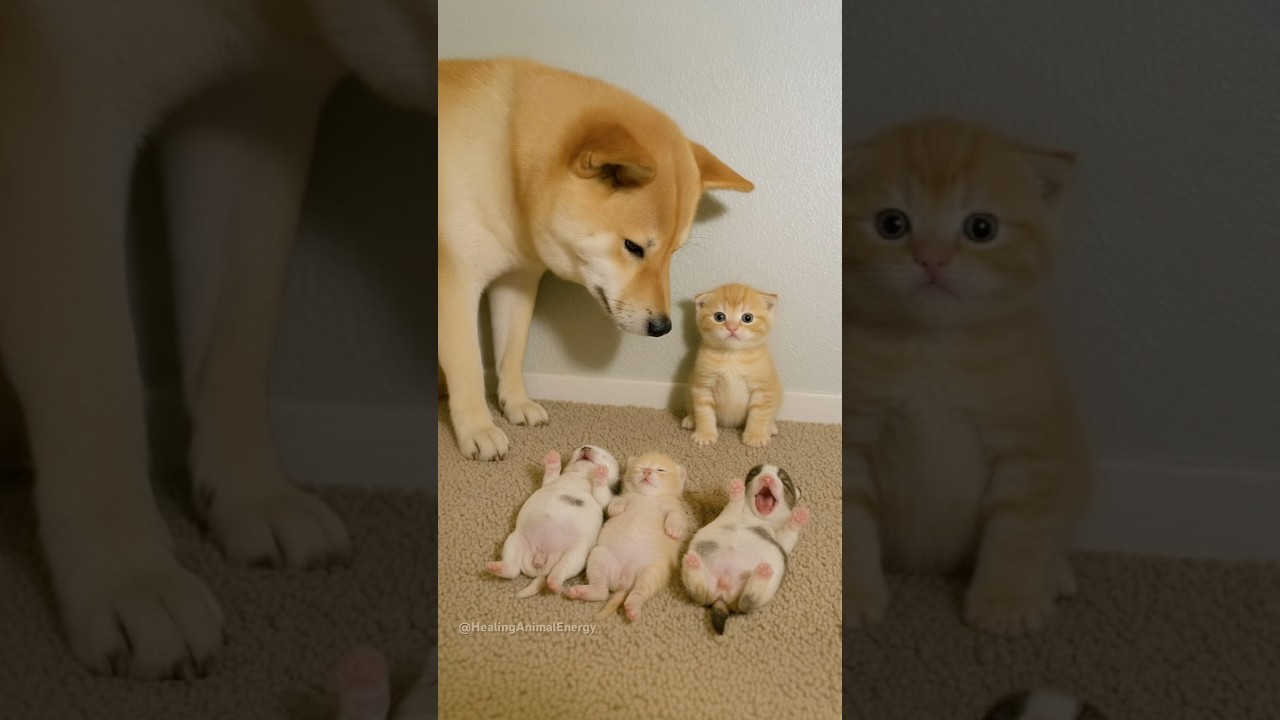 Kittens Cry for Mom and a Gentle Puppy Comforts Them