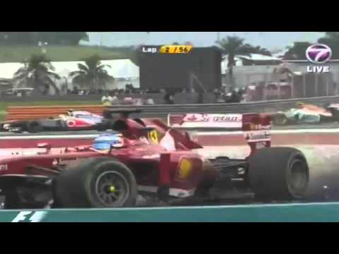 Formula 1 2013 Malaysia GP   Fernando Alonso loses his front wing