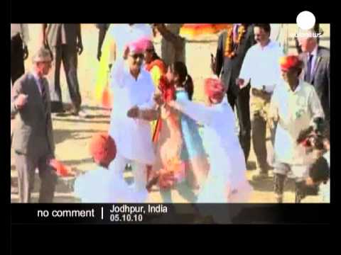 India: Prince Charles dances with villagers (Jodhpur)