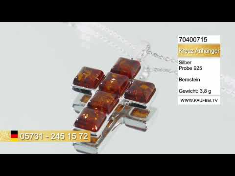 Подвеска в виде креста из серебра 925 пробы с янтарём