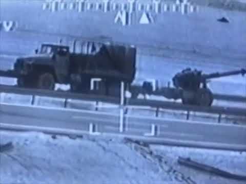 AH-64 Apache attack helicopter taking out Iraqi trucks and artillery with its 30mm cannon