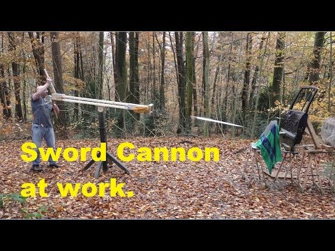 Man Invents Slingshot That Can Launch Full-Size Swords