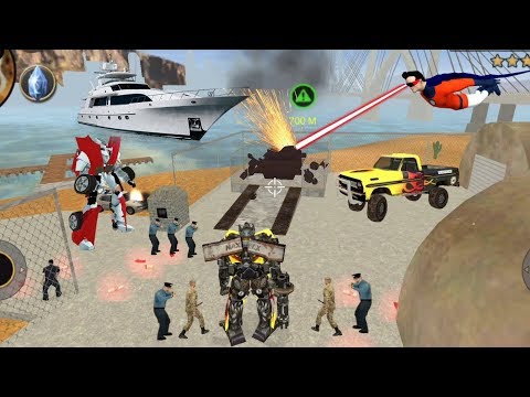 Vegas Crime Simulator (Army Fight With Robot Car) Superhero Destroy Tank || Transformer Knife Attack