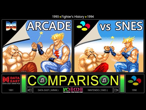 Fighter's History (Arcade vs SNES) Dual Longplay - Side by Side Comparison