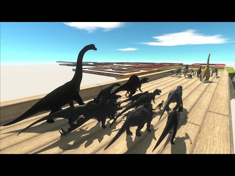 Dinosaurs trying to escape from Shadow Dinosaurs - Animal Revolt Battle Simulator