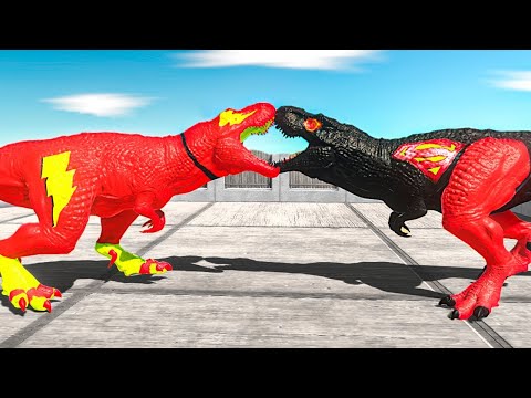 SHAZAM T-REX vs SUPERMAN T-REX DEATH RUN - Animal Revolt Battle Simulator ARBS